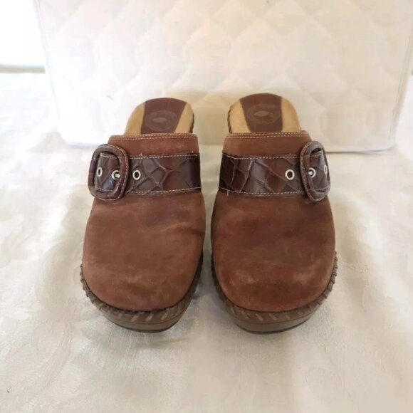 Womens Nurture Leather Slide On Mules Clogs Shoes 7 M Caramel Brown Faux Buckle - Picture 8 of 13